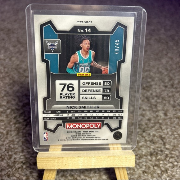 Nick Smith Jr NBA Prizm Monopoly Rookie Card #14 Charlotte Hornets 40/49 - Picture 4 of 6